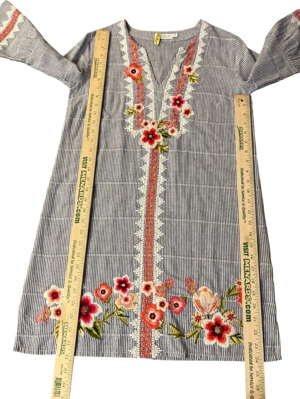 Spartina 449 Embroidered Tunic Dress Womens XS Blue Stripe Used 100% Cotton - Picture 9 of 15